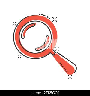 Loupe sign icon in comic style. Magnifier cartoon vector illustration on white isolated background. Search splash effect business concept. Stock Vector