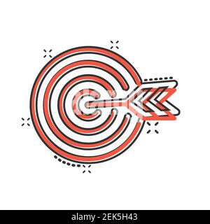 Target aim vector icon in comic style. Darts game cartoon illustration on white isolated background. Dartboard sport target splash effect concept. Stock Vector