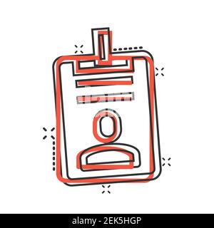 Id card icon in comic style. Identity tag cartoon vector illustration on white isolated background. Driver licence splash effect business concept. Stock Vector