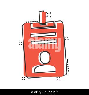 Id card icon in comic style. Identity tag cartoon vector illustration on white isolated background. Driver licence splash effect business concept. Stock Vector