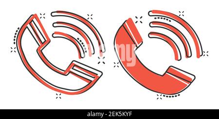 Phone icon in comic style. Telephone call cartoon vector illustration on white isolated background. Mobile hotline splash effect business concept. Stock Vector