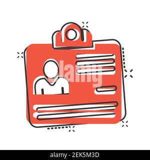 Id card icon in comic style. Identity tag cartoon vector illustration on white isolated background. Driver licence splash effect business concept. Stock Vector