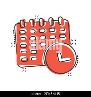 Calendar with clock icon in comic style. Agenda cartoon vector ...