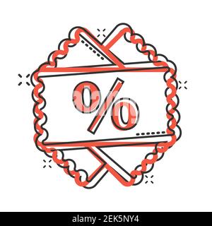 Price coupon icon in comic style. Discount tag cartoon sign vector illustration on white isolated background. Sale sticker splash effect business conc Stock Vector