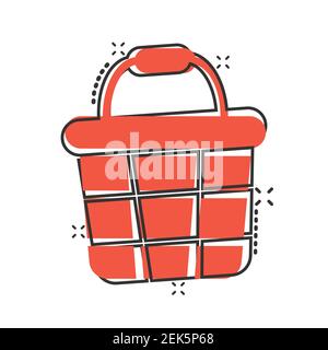 Add to cart icon in comic style. Shopping cartoon vector illustration on white isolated background. Basket splash effect business concept. Stock Vector