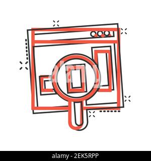 Market trend icon in comic style. Growth arrow with magnifier cartoon vector illustration on white isolated background. Increase splash effect busines Stock Vector