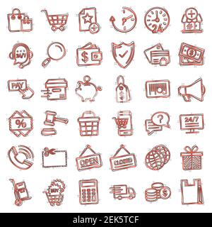 Shopping icon set in comic style. Online commerce cartoon vector illustration on white isolated background. Market store splash effect business concep Stock Vector