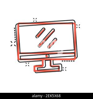 Computer monitor icon in comic style. Tv display cartoon vector illustration on isolated background. Monitor pictogram splash effect business concept. Stock Vector