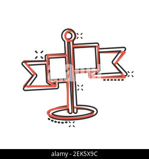 Flag icon in comic style. Pin cartoon vector illustration on white isolated background. Flagpole splash effect business concept. Stock Vector