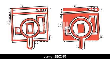 Market trend icon in comic style. Growth arrow with magnifier cartoon vector illustration on white isolated background. Increase splash effect busines Stock Vector