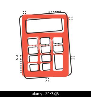 Calculator icon in comic style. Calculate cartoon vector illustration on white isolated background. Calculation splash effect business concept. Stock Vector