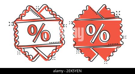 Price coupon icon in comic style. Discount tag cartoon sign vector illustration on white isolated background. Sale sticker splash effect business conc Stock Vector