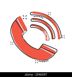 Phone icon in comic style. Telephone call cartoon vector illustration on white isolated background. Mobile hotline splash effect business concept. Stock Vector