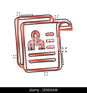 Resume icon in comic style. Contract document cartoon vector illustration on white isolated background. Paper notepad splash effect business concept. Stock Vector