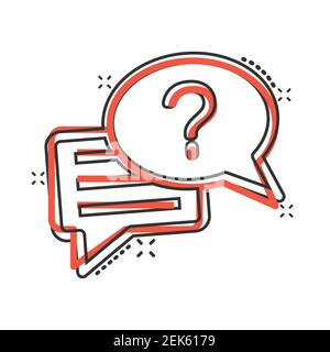 Question mark icon in comic style. Discussion speech bubble cartoon vector illustration on white isolated background. Faq splash effect business conce Stock Vector