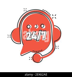 Helpdesk icon in comic style. Headphone cartoon vector illustration on white isolated background. Chat operator 247 splash effect business concept. Stock Vector