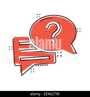 Question mark icon in comic style. Discussion speech bubble cartoon vector illustration on white isolated background. Faq splash effect business conce Stock Vector