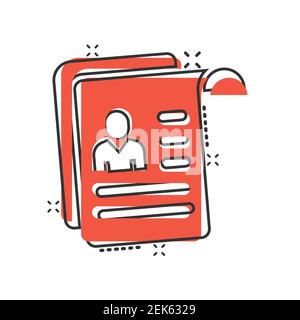 Resume icon in comic style. Contract document cartoon vector illustration on white isolated background. Paper notepad splash effect business concept. Stock Vector