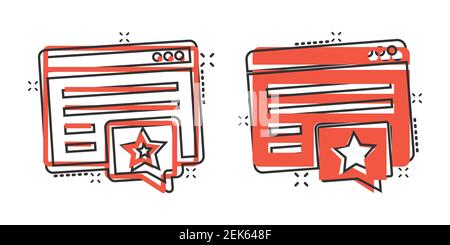 Browser window with star icon in comic style. Wish list cartoon vector illustration on white isolated background. Reward bonus splash effect business Stock Vector