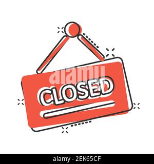 Closed sign icon in comic style. Accessibility cartoon vector illustration on white isolated background. Message splash effect business concept. Stock Vector