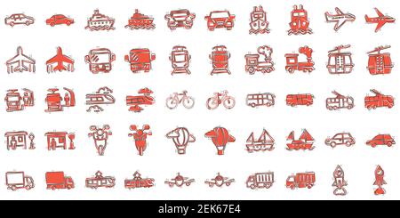 Transport icon set in comic style. Car vector cartoon collection illustration on white isolated background. Shipping transportation splash effect busi Stock Vector