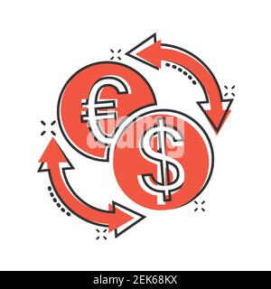 Currency exchange icon in comic style. Dollar euro transfer cartoon ...