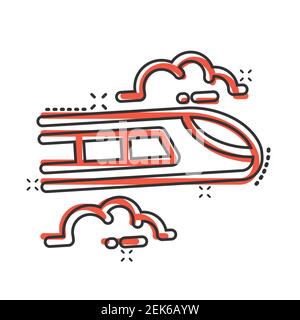 Metro icon in comic style. Train subway cartoon vector illustration on white isolated background. Railroad cargo splash effect business concept. Stock Vector