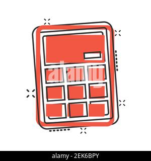 Calculator icon in comic style. Calculate cartoon vector illustration on white isolated background. Calculation splash effect business concept. Stock Vector