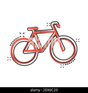 Bicycle icon in comic style. Bike cartoon vector illustration on white isolated background. Cycle travel splash effect business concept. Stock Vector