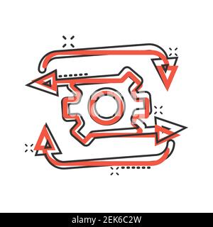 Workflow icon in comic style. Gear effective cartoon vector illustration on white isolated background. Process organization splash effect business con Stock Vector