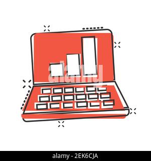 Laptop chart icon in comic style. SEO data cartoon vector illustration ...