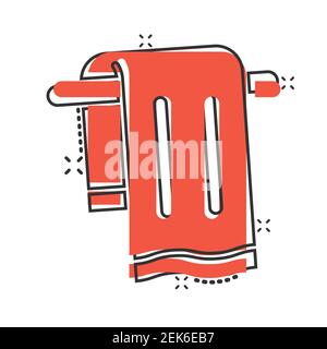 Bathroom towel icon in comic style. Washcloth cartoon vector illustration on white isolated background. Hygiene wiping splash effect business concept. Stock Vector
