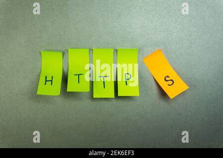 Paper notes with term HTTPS on grey background Stock Photo