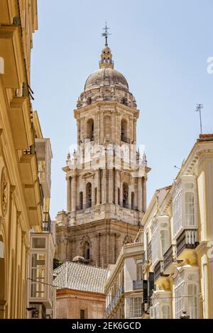 Bell tower of the Malaga Cathedral or Catedral de la Encarnación in Malaga, Andalusia Southern Spain Stock Photo