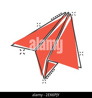 Paper plane icon in comic style. Sent message cartoon vector illustration on white isolated background. Air sms splash effect business concept. Stock Vector