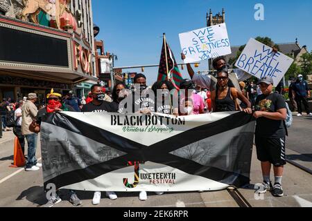 The Juneteenth BLM March starts in front of Fox Theater on Woodward Avenue on June 20, 2020. Blmprotest 062020 Kpm 207 Protests are happening around the country and the world against racism and police brutality and in favor of the Black Lives Matter Movement after the deaths of George Floyd and Breonna Taylor by police officers. (Photo by Kimberly P. Mitchell/USA Today Network/Sipa USA)
