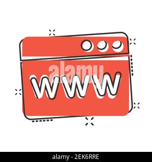 Website domain icon in comic style. Com internet address cartoon vector illustration on white isolated background. Server splash effect business conce Stock Vector