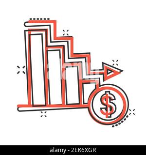 Decline arrow icon in comic style. Decrease cartoon vector illustration ...