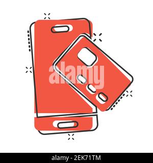 Smartphone paying icon in comic style. Nfc credit card cartoon vector illustration on white isolated background. Banking splash effect business concep Stock Vector