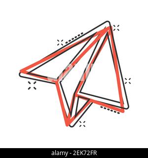 Paper plane icon in comic style. Sent message cartoon vector illustration on white isolated background. Air sms splash effect business concept. Stock Vector