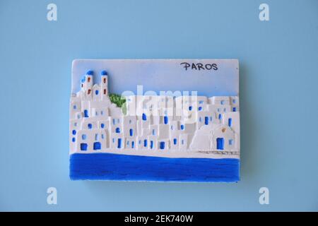 Fridge magnet representing the Greek island of Paros, Greece Stock Photo
