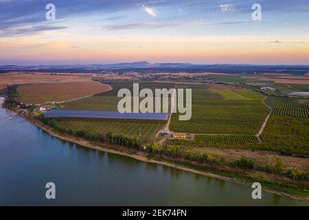 Guadiana drone aerial view of the border between Portugal and Spain in Juromenha Alentejo, in Portugal Stock Photo