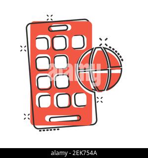 Globe smartphone icon in comic style. Mobile phone location cartoon vector illustration on white isolated background. Destination splash effect busine Stock Vector