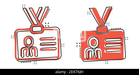 Id card icon in comic style. Identity tag cartoon vector illustration on white isolated background. Driver licence splash effect business concept. Stock Vector