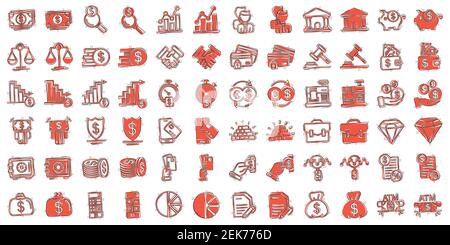 Business icons set in comic style. Finance investment cartoon vector illustration on white isolated background. Financial currency splash effect busin Stock Vector