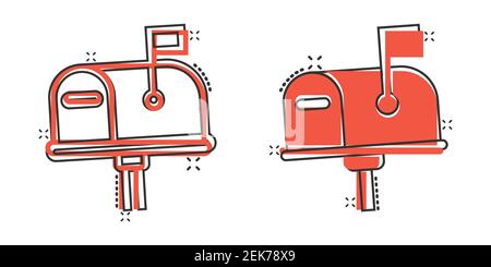 Mailbox icon in comic style. Postbox cartoon vector illustration on white isolated background. Email envelope splash effect business concept. Stock Vector