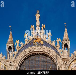 facade detail of  St Mark's Basilica or Basilica di San Marco, Venice, Veneto, Ita Stock Photo