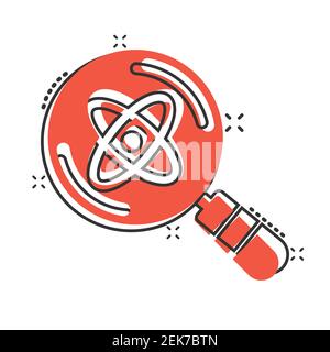 Science magnifier icon in comic style. Virus search cartoon vector illustration on white isolated background. Chemistry dna splash effect business con Stock Vector