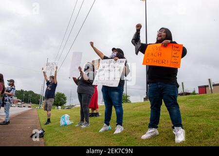 The third 'I Can't Breathe' Rally with an attendance of 20 people gather together with signs and protest against the confederate flag in Jackson, Tenn., Friday, June 26, 2020. (Photo by Stephanie Amador / The Jackson Sun/USA Today Network/Sipa USA)