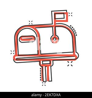 Mailbox icon in comic style. Postbox cartoon vector illustration on white isolated background. Email envelope splash effect business concept. Stock Vector